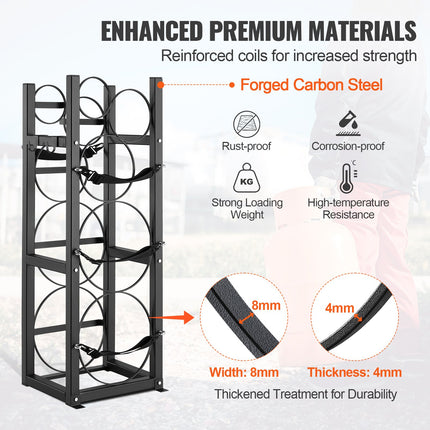 Refrigerant Tank Rack, with 2 x 30lbs and Other 3 Small Bottle Tanks, Cylinder Tank Rack 12.79x12.99x47.12 in, Refrigerant Cylinder Rack and Holders for Freon, Gases, Oxygen, Nitrogen.