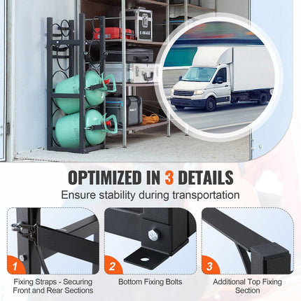 Refrigerant Tank Rack, with 2 x 30lbs and Other 3 Small Bottle Tanks, Cylinder Tank Rack 12.79x12.99x47.12 in, Refrigerant Cylinder Rack and Holders for Freon, Gases, Oxygen, Nitrogen.