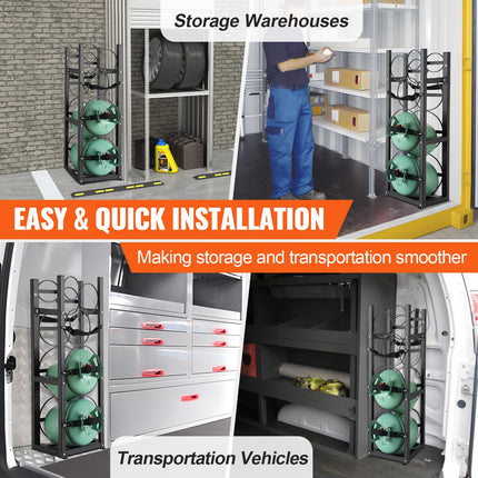 Refrigerant Tank Rack, with 2 x 30lbs and Other 3 Small Bottle Tanks, Cylinder Tank Rack 12.79x12.99x47.12 in, Refrigerant Cylinder Rack and Holders for Freon, Gases, Oxygen, Nitrogen.
