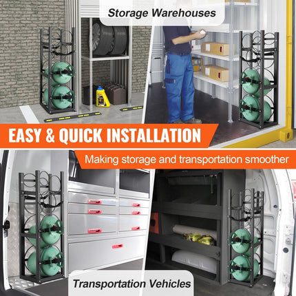 Refrigerant Tank Rack, with 2 x 30lbs and Other 3 Small Bottle Tanks, Cylinder Tank Rack 12.79x12.99x47.12 in, Refrigerant Cylinder Rack and Holders for Freon, Gases, Oxygen, Nitrogen.