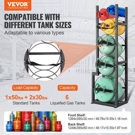 Refrigerant Tank Rack, with 1 x 50lb, 2 x 30lb and Other 3 Small Bottle Tanks, Cylinder Tank Rack 15.55x12.99x49.8 in, Refrigerant Cylinder Rack and Holders for Freon, Gases, Oxygen, Nitrogen.