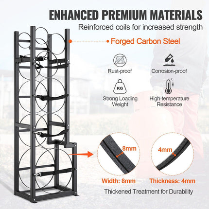 Refrigerant Tank Rack, with 1 x 50lb, 2 x 30lb and Other 3 Small Bottle Tanks, Cylinder Tank Rack 15.55x12.99x49.8 in, Refrigerant Cylinder Rack and Holders for Freon, Gases, Oxygen, Nitrogen.