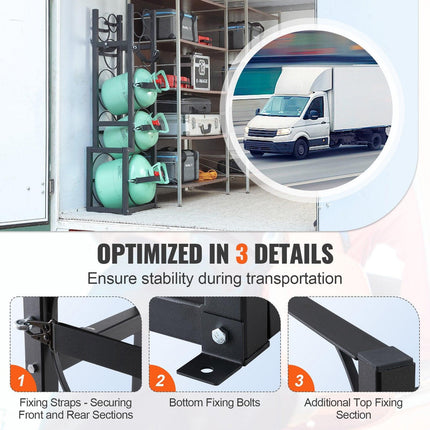 Refrigerant Tank Rack, with 1 x 50lb, 2 x 30lb and Other 3 Small Bottle Tanks, Cylinder Tank Rack 15.55x12.99x49.8 in, Refrigerant Cylinder Rack and Holders for Freon, Gases, Oxygen, Nitrogen.
