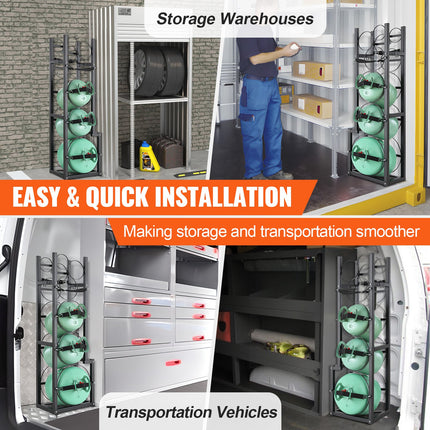 Refrigerant Tank Rack, with 1 x 50lb, 2 x 30lb and Other 3 Small Bottle Tanks, Cylinder Tank Rack 15.55x12.99x49.8 in, Refrigerant Cylinder Rack and Holders for Freon, Gases, Oxygen, Nitrogen.