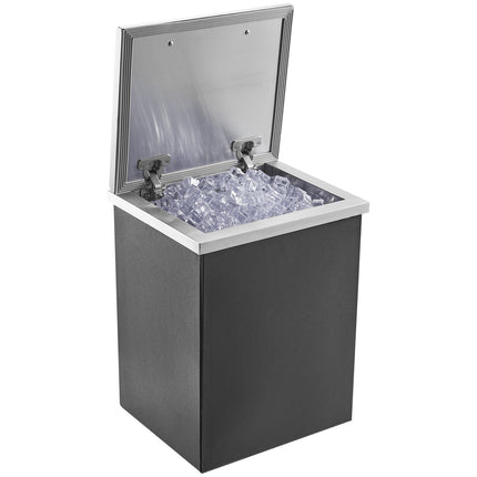Drop in Ice Chest, 14"L x 12"W x 18"H Stainless Steel Ice Cooler, Commercial Ice Bin with Hinged Cover, 40 qt Outdoor Kitchen Ice Bar, Drain-pipe and Drain Plug Included, for Cold Wine Beer.