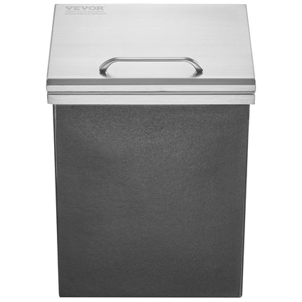 Drop in Ice Chest, 14"L x 12"W x 18"H Stainless Steel Ice Cooler, Commercial Ice Bin with Hinged Cover, 40 qt Outdoor Kitchen Ice Bar, Drain-pipe and Drain Plug Included, for Cold Wine Beer.