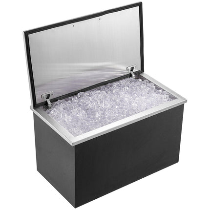 Drop in Ice Chest, 24"L x 20"W x 15"H Stainless Steel Ice Cooler, Commercial Ice Bin with Hinged Cover, 40 qt Outdoor Kitchen Ice Bar, Drain-pipe and Drain Plug Included, for Cold Wine Beer.