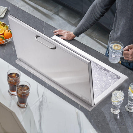 Drop in Ice Chest, 24"L x 20"W x 15"H Stainless Steel Ice Cooler, Commercial Ice Bin with Hinged Cover, 40 qt Outdoor Kitchen Ice Bar, Drain-pipe and Drain Plug Included, for Cold Wine Beer.