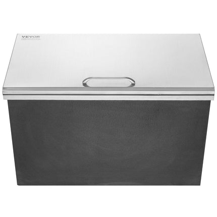 Drop in Ice Chest, 24"L x 20"W x 15"H Stainless Steel Ice Cooler, Commercial Ice Bin with Hinged Cover, 40 qt Outdoor Kitchen Ice Bar, Drain-pipe and Drain Plug Included, for Cold Wine Beer.