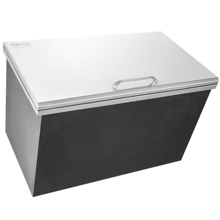 Drop in Ice Chest, 24"L x 20"W x 15"H Stainless Steel Ice Cooler, Commercial Ice Bin with Hinged Cover, 40 qt Outdoor Kitchen Ice Bar, Drain-pipe and Drain Plug Included, for Cold Wine Beer.