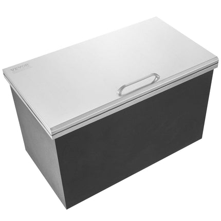Drop in Ice Chest, 24"L x 20"W x 15"H Stainless Steel Ice Cooler, Commercial Ice Bin with Hinged Cover, 40 qt Outdoor Kitchen Ice Bar, Drain-pipe and Drain Plug Included, for Cold Wine Beer.