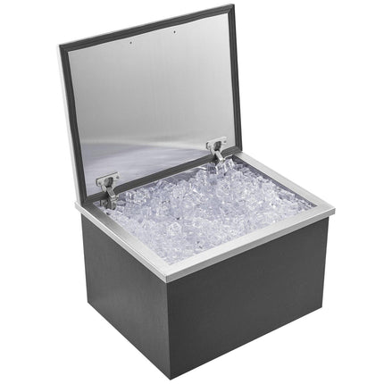 Drop in Ice Chest, 20"L x 16"W x 13"H Stainless Steel Ice Cooler, Commercial Ice Bin with Hinged Cover, 40 qt Outdoor Kitchen Ice Bar, Drain-pipe and Drain Plug Included, for Cold Wine Beer.