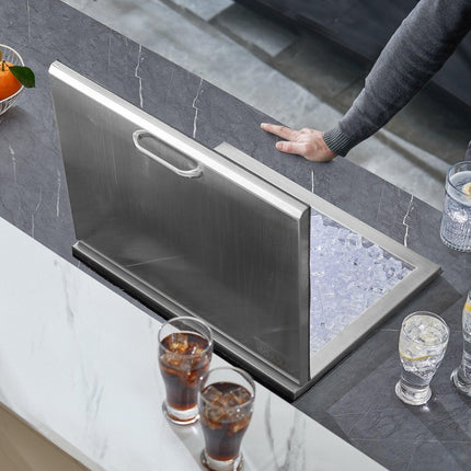 Drop in Ice Chest, 20"L x 16"W x 13"H Stainless Steel Ice Cooler, Commercial Ice Bin with Hinged Cover, 40 qt Outdoor Kitchen Ice Bar, Drain-pipe and Drain Plug Included, for Cold Wine Beer.
