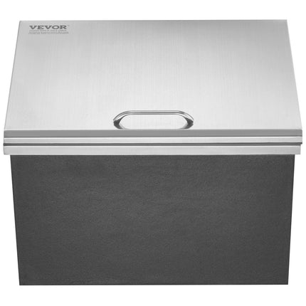 Drop in Ice Chest, 20"L x 16"W x 13"H Stainless Steel Ice Cooler, Commercial Ice Bin with Hinged Cover, 40 qt Outdoor Kitchen Ice Bar, Drain-pipe and Drain Plug Included, for Cold Wine Beer.
