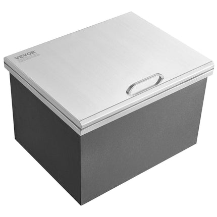 Drop in Ice Chest, 20"L x 16"W x 13"H Stainless Steel Ice Cooler, Commercial Ice Bin with Hinged Cover, 40 qt Outdoor Kitchen Ice Bar, Drain-pipe and Drain Plug Included, for Cold Wine Beer.
