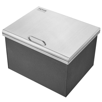 Drop in Ice Chest, 20"L x 16"W x 13"H Stainless Steel Ice Cooler, Commercial Ice Bin with Hinged Cover, 40 qt Outdoor Kitchen Ice Bar, Drain-pipe and Drain Plug Included, for Cold Wine Beer.