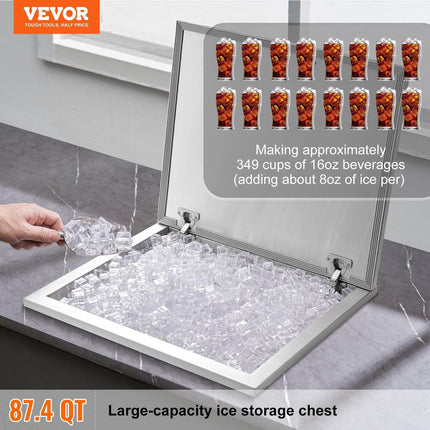 Drop in Ice Chest, 28"L x 16"W x 17"H Stainless Steel Ice Cooler, Commercial Ice Bin with Hinged Cover, 40 qt Outdoor Kitchen Ice Bar, Drain-pipe and Drain Plug Included, for Cold Wine Beer.