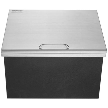 Drop in Ice Chest, 28"L x 16"W x 17"H Stainless Steel Ice Cooler, Commercial Ice Bin with Hinged Cover, 40 qt Outdoor Kitchen Ice Bar, Drain-pipe and Drain Plug Included, for Cold Wine Beer.