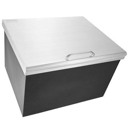 Drop in Ice Chest, 28"L x 16"W x 17"H Stainless Steel Ice Cooler, Commercial Ice Bin with Hinged Cover, 40 qt Outdoor Kitchen Ice Bar, Drain-pipe and Drain Plug Included, for Cold Wine Beer.