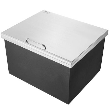 Drop in Ice Chest, 28"L x 16"W x 17"H Stainless Steel Ice Cooler, Commercial Ice Bin with Hinged Cover, 40 qt Outdoor Kitchen Ice Bar, Drain-pipe and Drain Plug Included, for Cold Wine Beer.