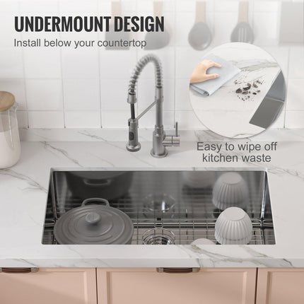 Kitchen Sink, 304 Stainless Steel Drop-In Sinks, Undermount Single Bowl Basin with Accessories(Pack of 3), Household Dishwasher Sinks for Workstation, RV, Prep Kitchen, and Bar Sink, 32 inch.