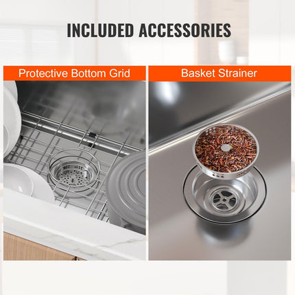 Kitchen Sink, 304 Stainless Steel Drop-In Sinks, Undermount Single Bowl Basin with Accessories(Pack of 3), Household Dishwasher Sinks for Workstation, RV, Prep Kitchen, and Bar Sink, 32 inch.