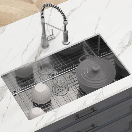 Kitchen Sink, 304 Stainless Steel Drop-In Sinks, Undermount Single Bowl Basin with Accessories(Pack of 3), Household Dishwasher Sinks for Workstation, RV, Prep Kitchen, and Bar Sink, 32 inch.