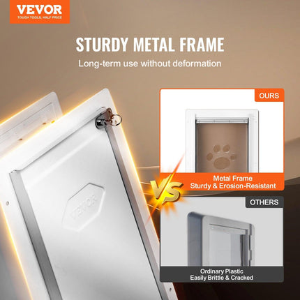 Pet Door, 31.2 x 43.5 cm Metal Frame with Lock and 3-Flap System, Weatherproof Doggy Door, Easy to Install in Interior or Exterior Walls, Pet Door Suitable for Cat Doggie Kitties (White-Medium).