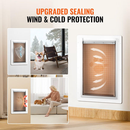 Pet Door, 31.2 x 43.5 cm Metal Frame with Lock and 3-Flap System, Weatherproof Doggy Door, Easy to Install in Interior or Exterior Walls, Pet Door Suitable for Cat Doggie Kitties (White-Medium).