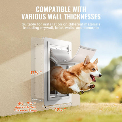 Pet Door, 31.2 x 43.5 cm Metal Frame with Lock and 3-Flap System, Weatherproof Doggy Door, Easy to Install in Interior or Exterior Walls, Pet Door Suitable for Cat Doggie Kitties (White-Medium).