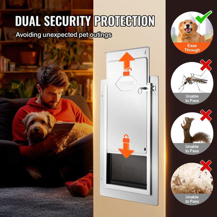 Pet Door, 31.2 x 43.5 cm Metal Frame with Lock and 3-Flap System, Weatherproof Doggy Door, Easy to Install in Interior or Exterior Walls, Pet Door Suitable for Cat Doggie Kitties (White-Medium).