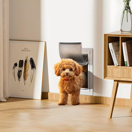 Pet Door, 31.2 x 43.5 cm Metal Frame with Lock and 3-Flap System, Weatherproof Doggy Door, Easy to Install in Interior or Exterior Walls, Pet Door Suitable for Cat Doggie Kitties (White-Medium).