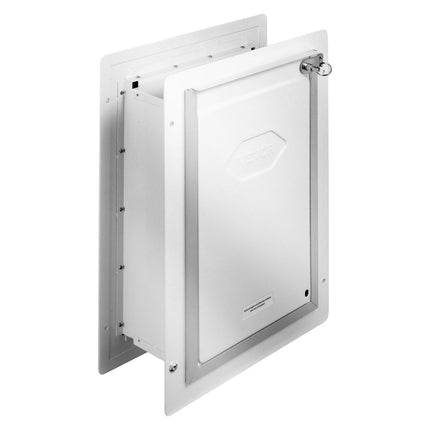 Pet Door, 31.2 x 43.5 cm Metal Frame with Lock and 3-Flap System, Weatherproof Doggy Door, Easy to Install in Interior or Exterior Walls, Pet Door Suitable for Cat Doggie Kitties (White-Medium).