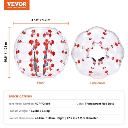 Inflatable Bumper Ball 1-Pack, 4FT/1.2M Body Sumo Zorb Balls for Teen & Adult, 0.8mm Thick PVC Human Hamster Bubble Balls for Outdoor Team Gaming Play, Bumper Bopper Toys for Garden, Yard, Park.