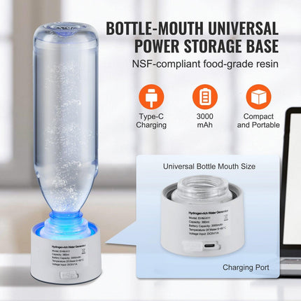 Hydrogen Water Bottle Generator, 380 ml / 13.4 oz Capacity Portable Hydrogen Water Maker, SPE Technology Hydrogen Rich Water Ionizer Machine with Nasal Inhalation Tube and Self-Cleaning.