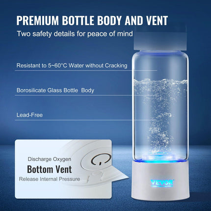 Hydrogen Water Bottle Generator, 380 ml / 13.4 oz Capacity Portable Hydrogen Water Maker, SPE Technology Hydrogen Rich Water Ionizer Machine with Nasal Inhalation Tube and Self-Cleaning.