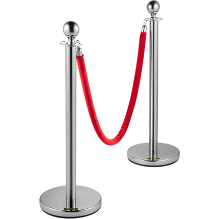 VEVOR 6PCS Red Rope Stanchion Silver Post Crowd Control Queue Line Barrier.
