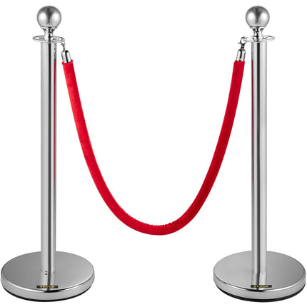 VEVOR 6PCS Red Rope Stanchion Silver Post Crowd Control Queue Line Barrier.