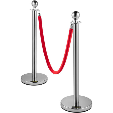 VEVOR 6PCS Red Rope Stanchion Silver Post Crowd Control Queue Line Barrier.