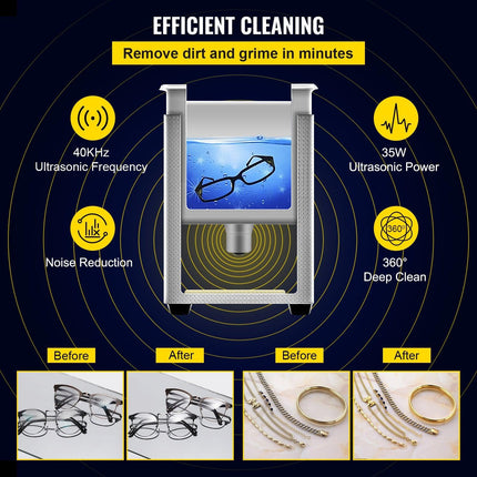0.8L Professional Ultrasonic Cleaner 304 Stainless Steel Digital Lab Ultrasonic Cleaner with Timer for Jewelry Watch Glasses Circuit Board Dentures Small Parts Dental Instrument (0.8L).