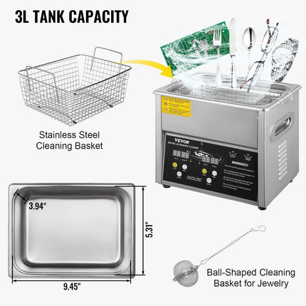 Digital Ultrasonic Cleaner 3L Ultrasonic Cleaning Machine 220V 50kHz Sonic Cleaner Machine 304 Stainless Steel Ultrasonic Cleaner Machine with Heater and Timer for Cleaning Jewelry Glasses Watch.
