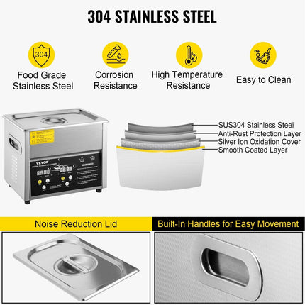 Digital Ultrasonic Cleaner 3L Ultrasonic Cleaning Machine 220V 50kHz Sonic Cleaner Machine 304 Stainless Steel Ultrasonic Cleaner Machine with Heater and Timer for Cleaning Jewelry Glasses Watch.