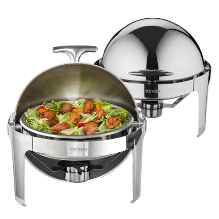 Roll Top Chafing Dish Buffet Set, 5.5L 2 Pack, Stainless Steel Chafer with 2 Full Size Pans, Round Catering Warmer Server with Lid Water Pan Stand Fuel Holder, for at Least 5 People Each.