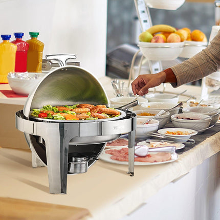 Roll Top Chafing Dish Buffet Set, 5.5L 2 Pack, Stainless Steel Chafer with 2 Full Size Pans, Round Catering Warmer Server with Lid Water Pan Stand Fuel Holder, for at Least 5 People Each.