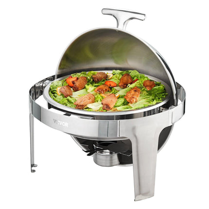 Roll Top Chafing Dish Buffet Set, 5.5L 2 Pack, Stainless Steel Chafer with 2 Full Size Pans, Round Catering Warmer Server with Lid Water Pan Stand Fuel Holder, for at Least 5 People Each.