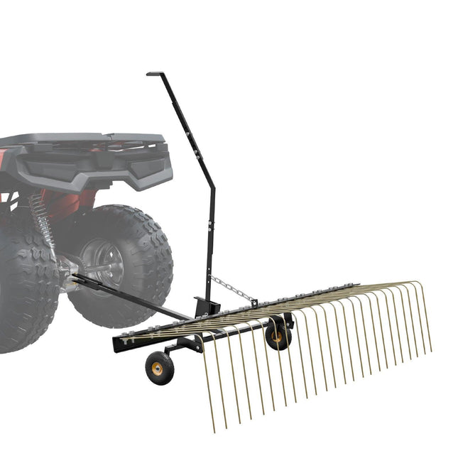 Tow Behind Dethatcher, 1.5m Tow Dethatcher with 24 Steel Tines, Lawn Dethatcher Rake for ATV or Mower, Tow Behind Lawn Rake with Lift Handle for Leaves, Pine Needles, and Grass.