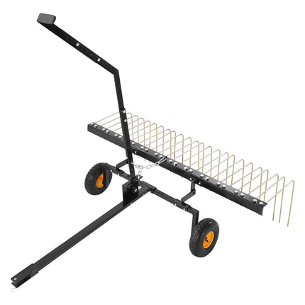 Tow Behind Dethatcher, 1.5m Tow Dethatcher with 24 Steel Tines, Lawn Dethatcher Rake for ATV or Mower, Tow Behind Lawn Rake with Lift Handle for Leaves, Pine Needles, and Grass.