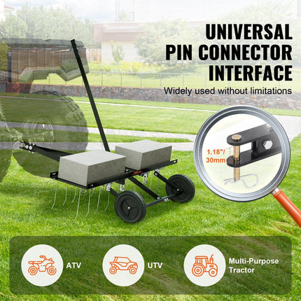 Tow Behind Dethatcher, 1015mm Tow Dethatcher with 20 Spring Steel Tines, Lawn Dethatcher Rake for ATV or Mower, Tow Behind Lawn Rake with Lift Handle for Garden Farm Grass.