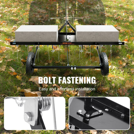 Tow Behind Dethatcher, 1015mm Tow Dethatcher with 20 Spring Steel Tines, Lawn Dethatcher Rake for ATV or Mower, Tow Behind Lawn Rake with Lift Handle for Garden Farm Grass.