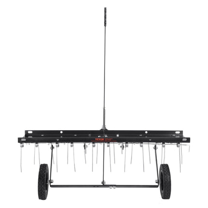 Tow Behind Dethatcher, 1015mm Tow Dethatcher with 20 Spring Steel Tines, Lawn Dethatcher Rake for ATV or Mower, Tow Behind Lawn Rake with Lift Handle for Garden Farm Grass.
